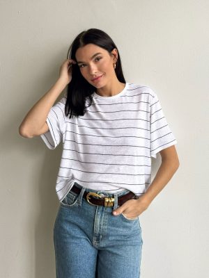 Marty Stripe Linen Top in White